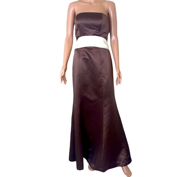 Bill Levkoff gown Chocolate brown bridesmaid dress Strapless Formal Dress SZ 8 - Picture 1 of 13